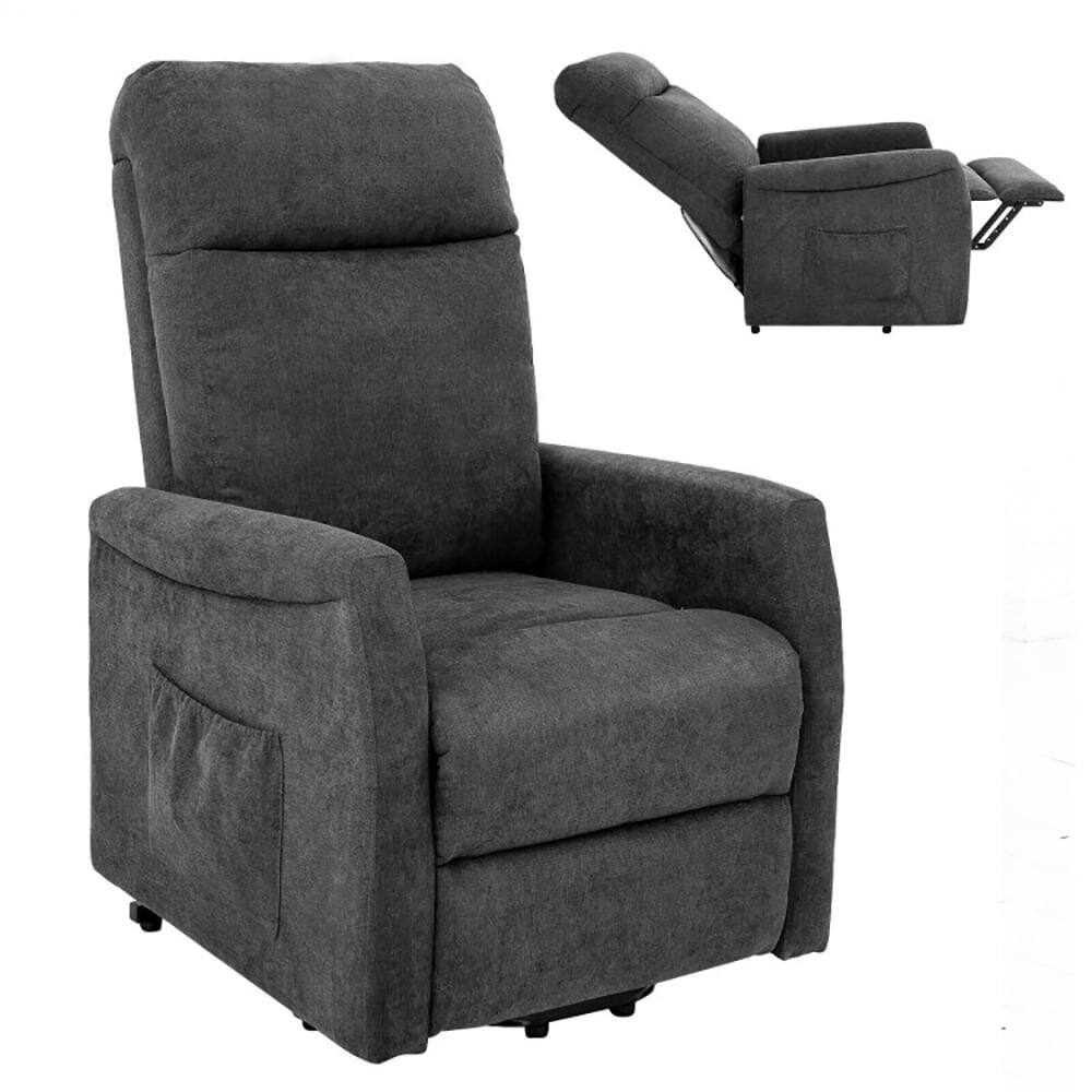 Back. Kadyn - Recliner Chair, Reclining Chair,Lounge Chair,Power Lift Recliner Chair with Remote Control for Elderly-Gray - Gray.
