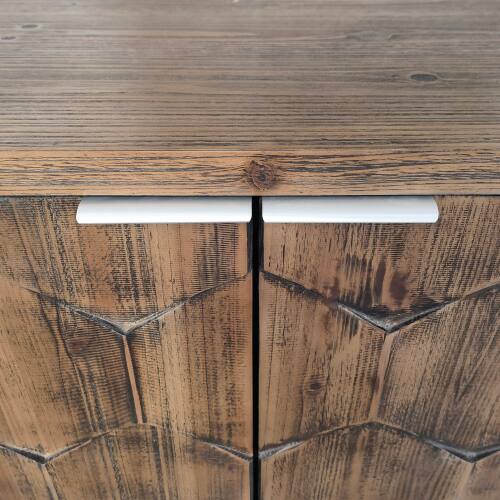 Left. LUCKY ONE - Freestanding Farmhouse Accent Cabinet with 4 Doors Adjustable Shelves for Living Room Entryway - Natural Wood+Brown.