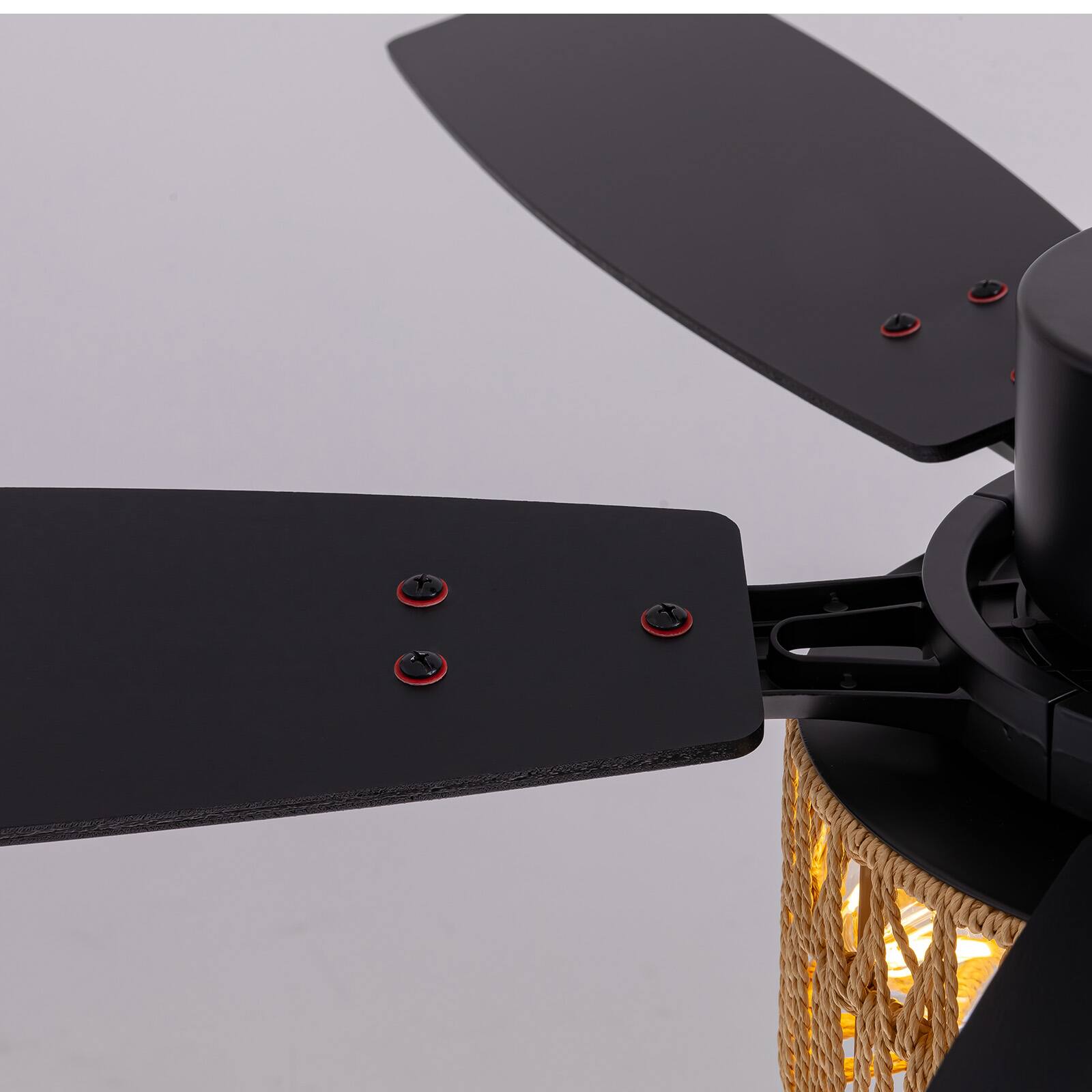 Alt View 5. Siljoy - 52-in Boho Black Rattan Ceiling Fan with Light and Remote Control Include(Bulb not include) - Black.