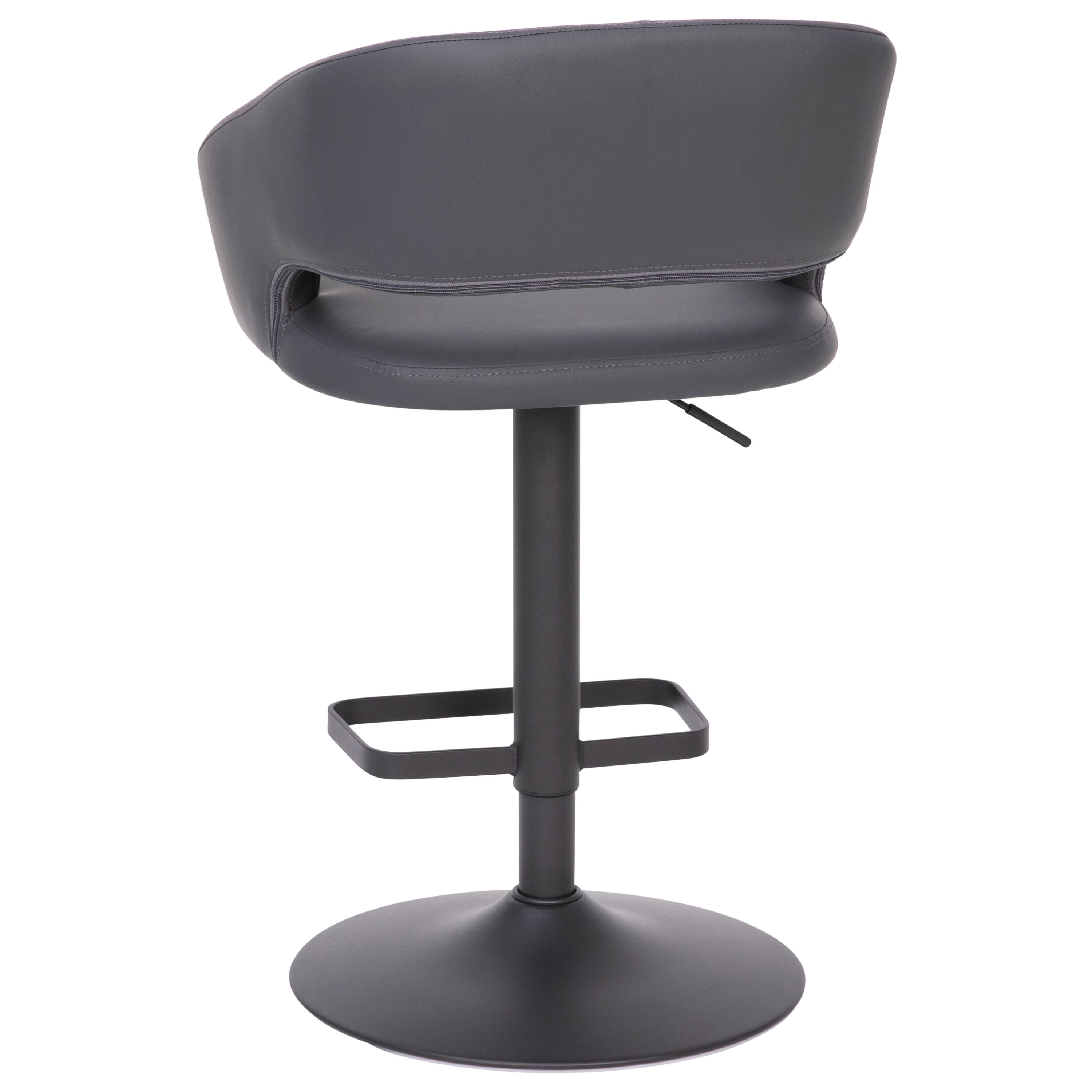 Alt View 7. Emma + Oliver - Shae Contemporary Upholstered Adjustable Height Barstool with Rounded, Cutout Mid-Back and Pedestal Base - Gray Vinyl/Black Frame.