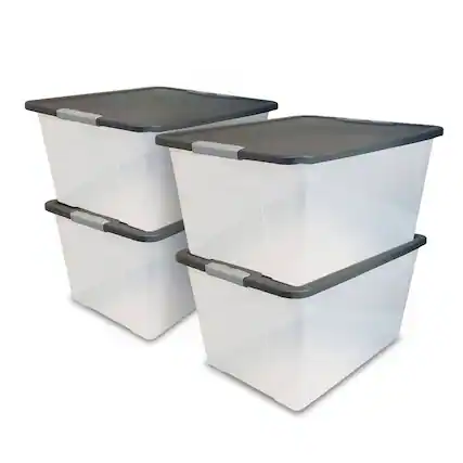 Front. Homz - Homz 64 Qt Secure Latching Large Clear Plastic Storage Bin w/ Gray Lid (4 Pack) - Gray Lid.
