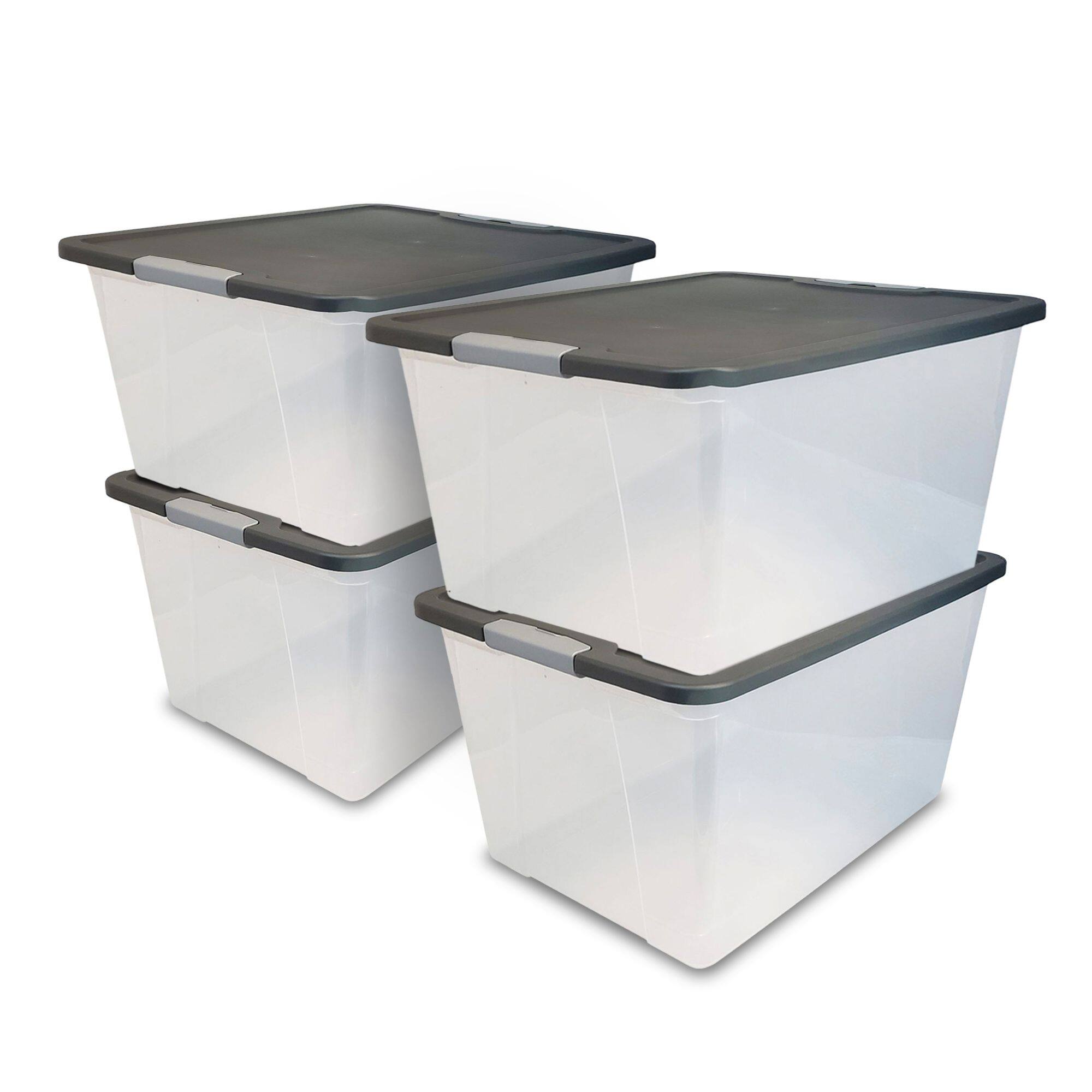 Front. Homz - Homz 64 Qt Secure Latching Large Clear Plastic Storage Bin w/ Gray Lid (4 Pack) - Gray Lid.