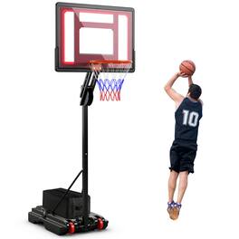 Costway - Portable Basketball Hoop System 5-10 FT Adjustable with Weight Bag Wheels Outdoor - Red