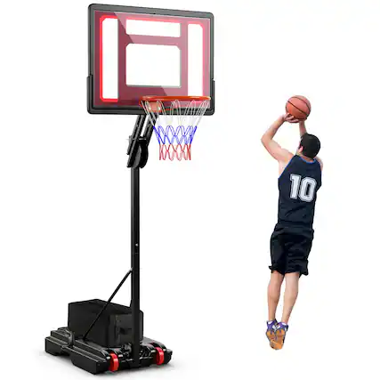 Front. Costway - Costway Portable Basketball Hoop System 5-10 FT Adjustable with Weight Bag Wheels Outdoor - Red.