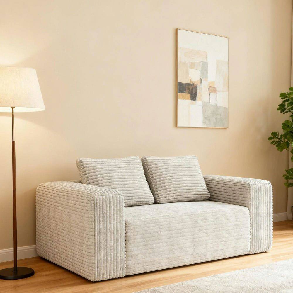 Angle. Kadyn - 2-Seater Corduroy Memory Foam Floor Sofa in a Box, No Assembly for Living Room - White.