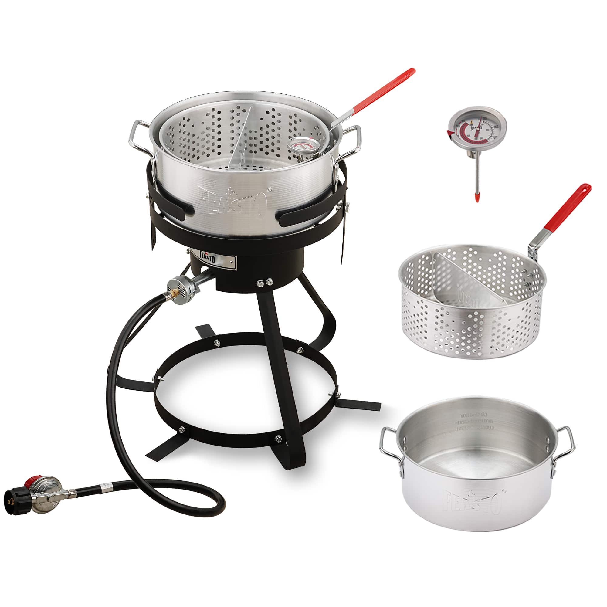 FEASTO - 10 Qt Aluminum Outdoor Propane Gas Fish Fryer Pot Kit - Silver