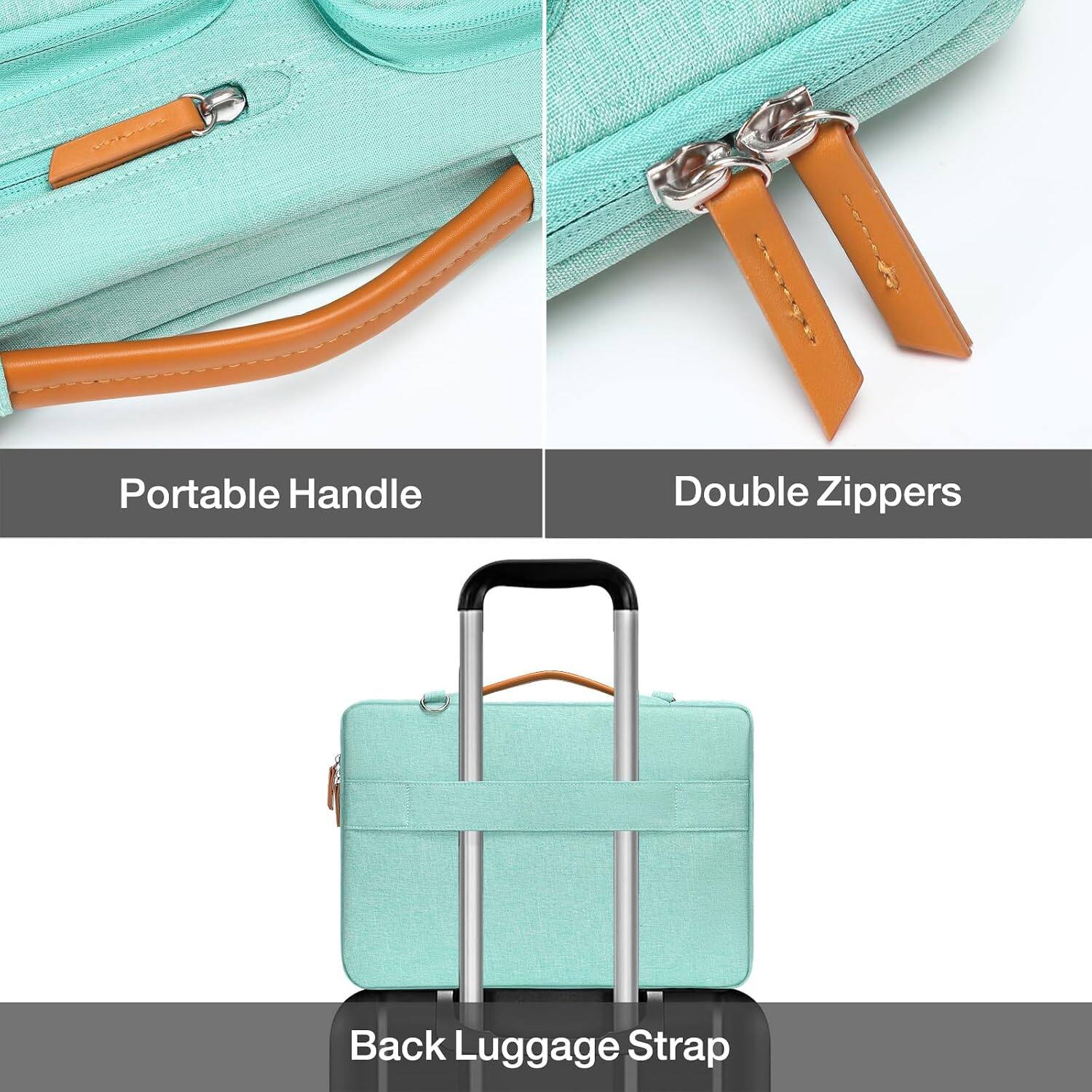Portable Handle  
Double Zippers  
Back Luggage Strap