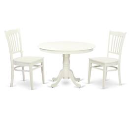 East West Furniture - 3 Pc set with a Round Table and 2 Wood Dinette Chairs - Linen White