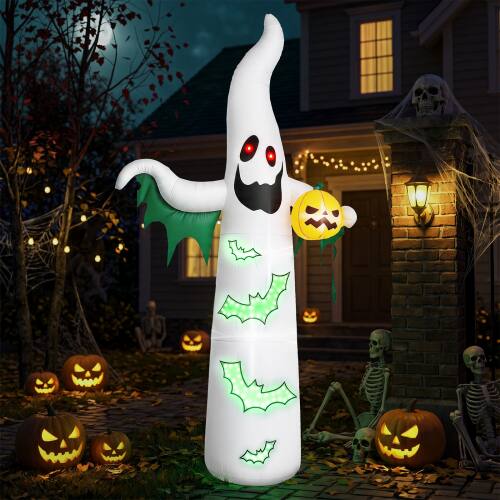 Alt View 10. Winado - 12FT Halloween Inflatable Lighted Ghost with Pumpkin, Flashing Bat for Outdoor Holiday Party Yard Garden Decorations - White.