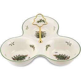 Spode - Christmas Tree 3-Section Server 11-Inch Earthenware Tray - Multicolored