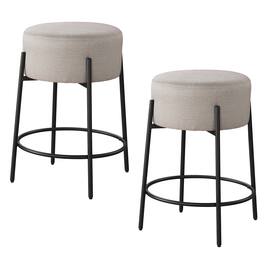 LuXeo - Danica 29" Barstool Black Steel Legs with Beige Fabric Upholstered Seat (Set of 2) - Black/Beige