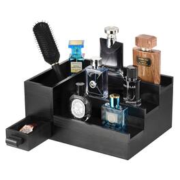 Unique Bargains - 3 Tier Perfume Stand Organizer for Men, Display Shelf with Velvet Lining Drawer and Hidden Compartment - Black