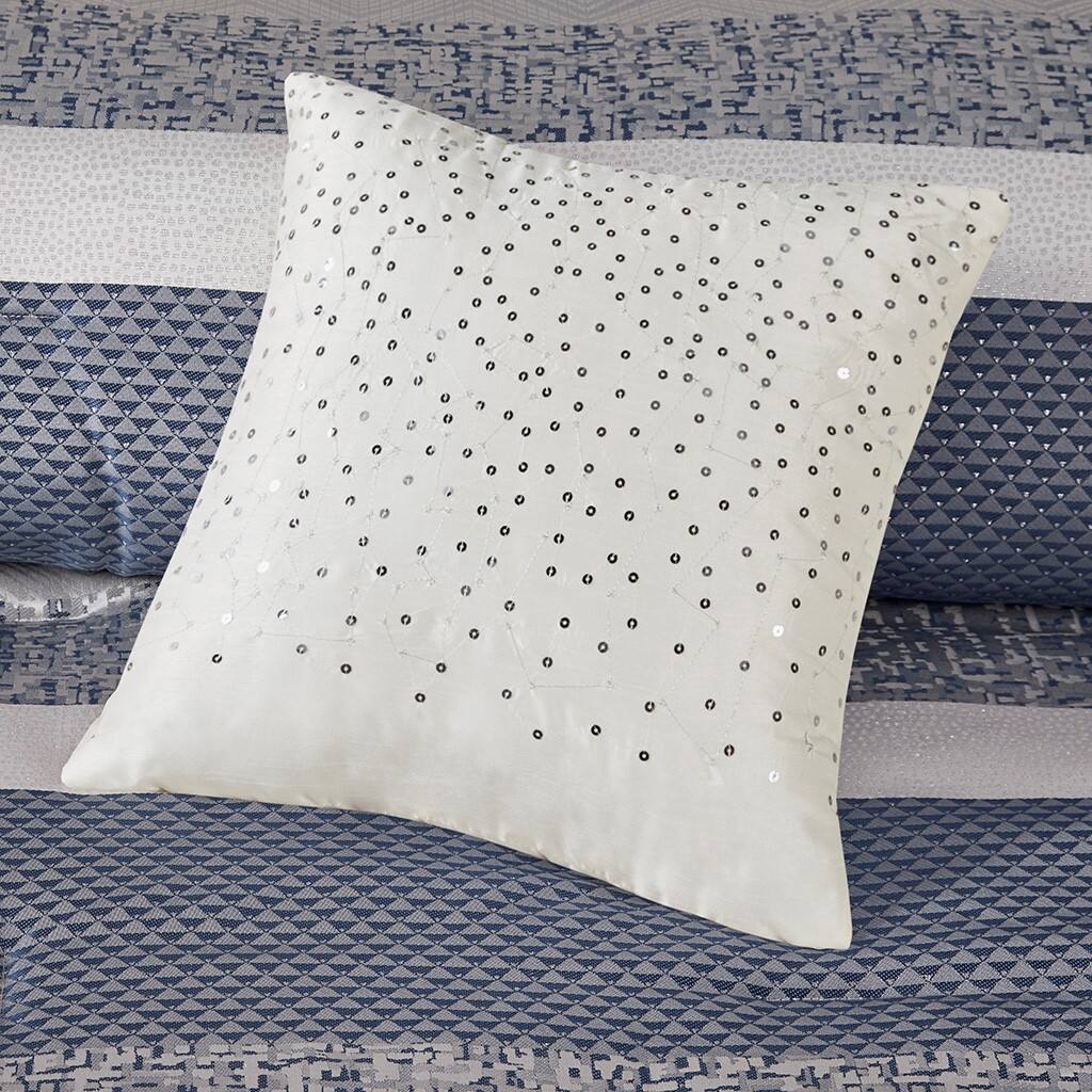 Alt View 2. Gracie Mills - Gracie Mills Hickman 7-Piece Transitional Striped Jacquard Comforter Set - Navy.