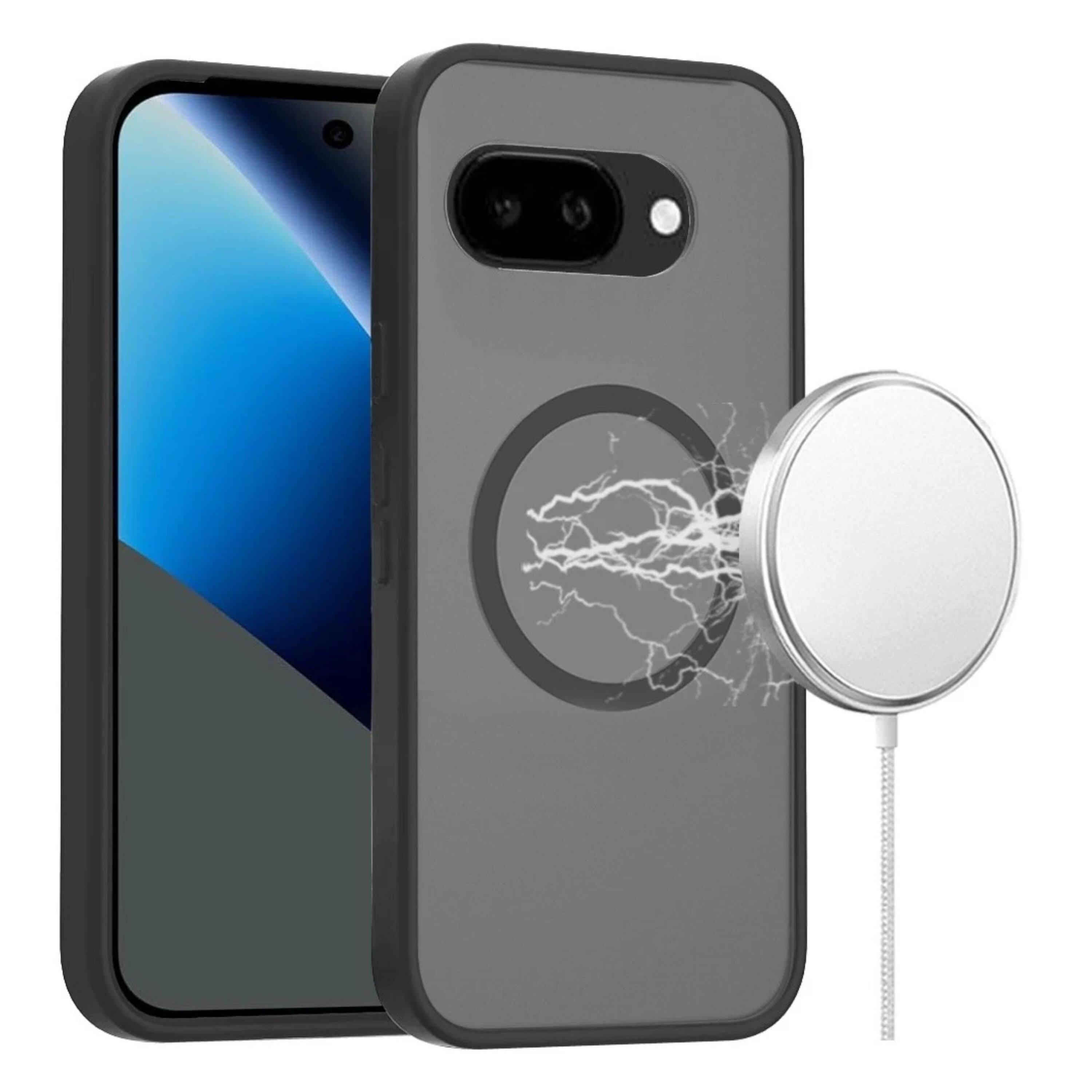 Angle. Kitcheniva - Soft Touch Frosted Magnetic Circle Phone Case With Tempered Glass For Google Pixel 10a Black - Black.