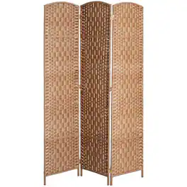 PULUZ - 6' Tall Wicker Weave 3 Panel Room Divider Wall Divider - Natural