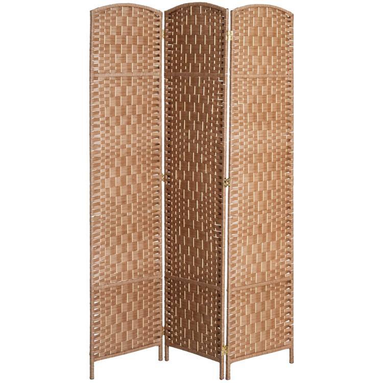 Front. PULUZ - 6' Tall Wicker Weave 3 Panel Room Divider Wall Divider - Natural.