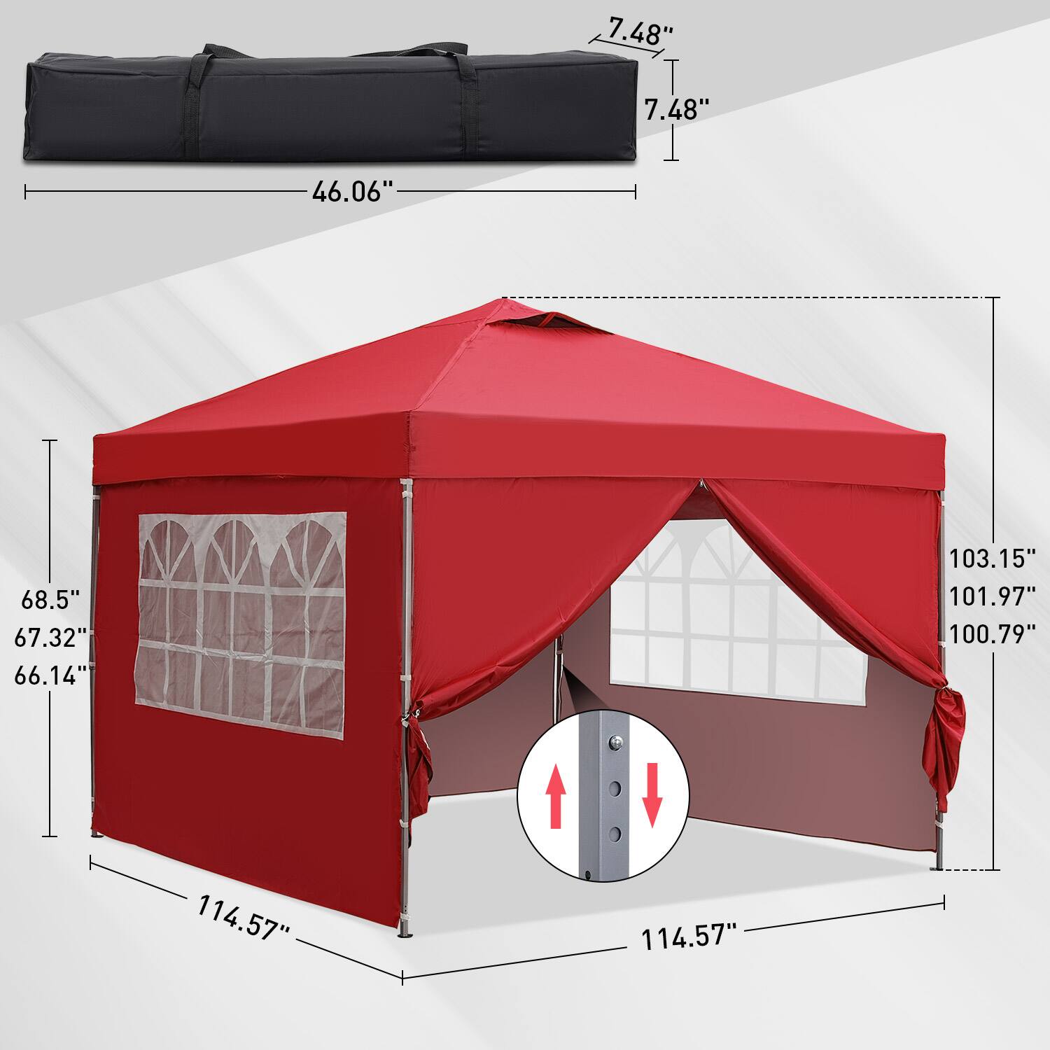 Width: 114.57"
Height: 103.15"
Length: 101.97"
Height: 68.5"
Width: 67.32"
Depth: 66.14"
Height: 7.48"
Width: 7.48"
Height: 46.06"