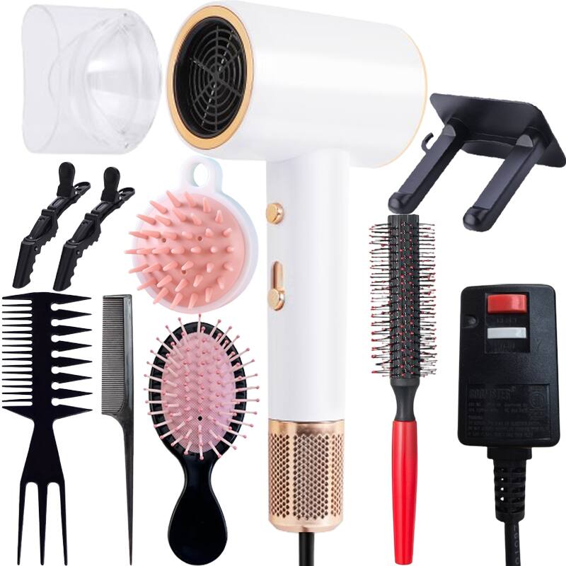 Front. Morfone - 10pcs hammer style hair dryer,adjustable hot and cold air. A hair set with comb hair clips and a fan-shaped nozzle..