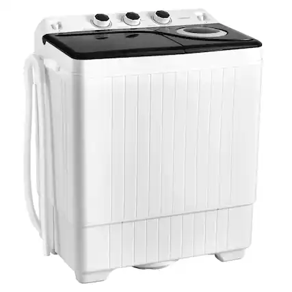Front. Costway - Costway 26lbs Portable Semi-automatic Twin Tub Washing Machine with Drain Pump Black - Black.