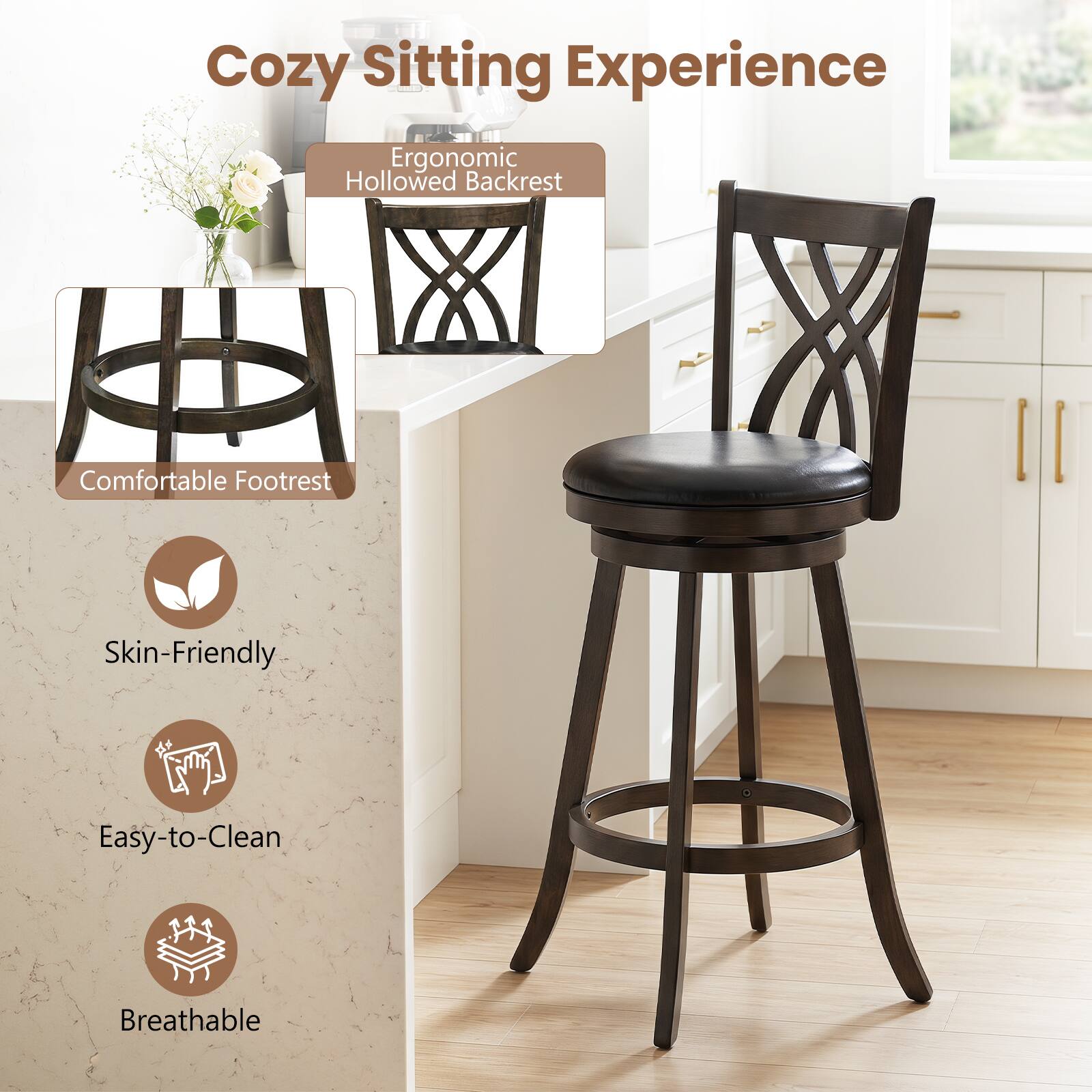 Cozy Sitting Experience

- Ergonomic Hollowed Backrest
- Comfortable Footrest
- Skin-Friendly
- Easy-to-Clean
- Breathable
