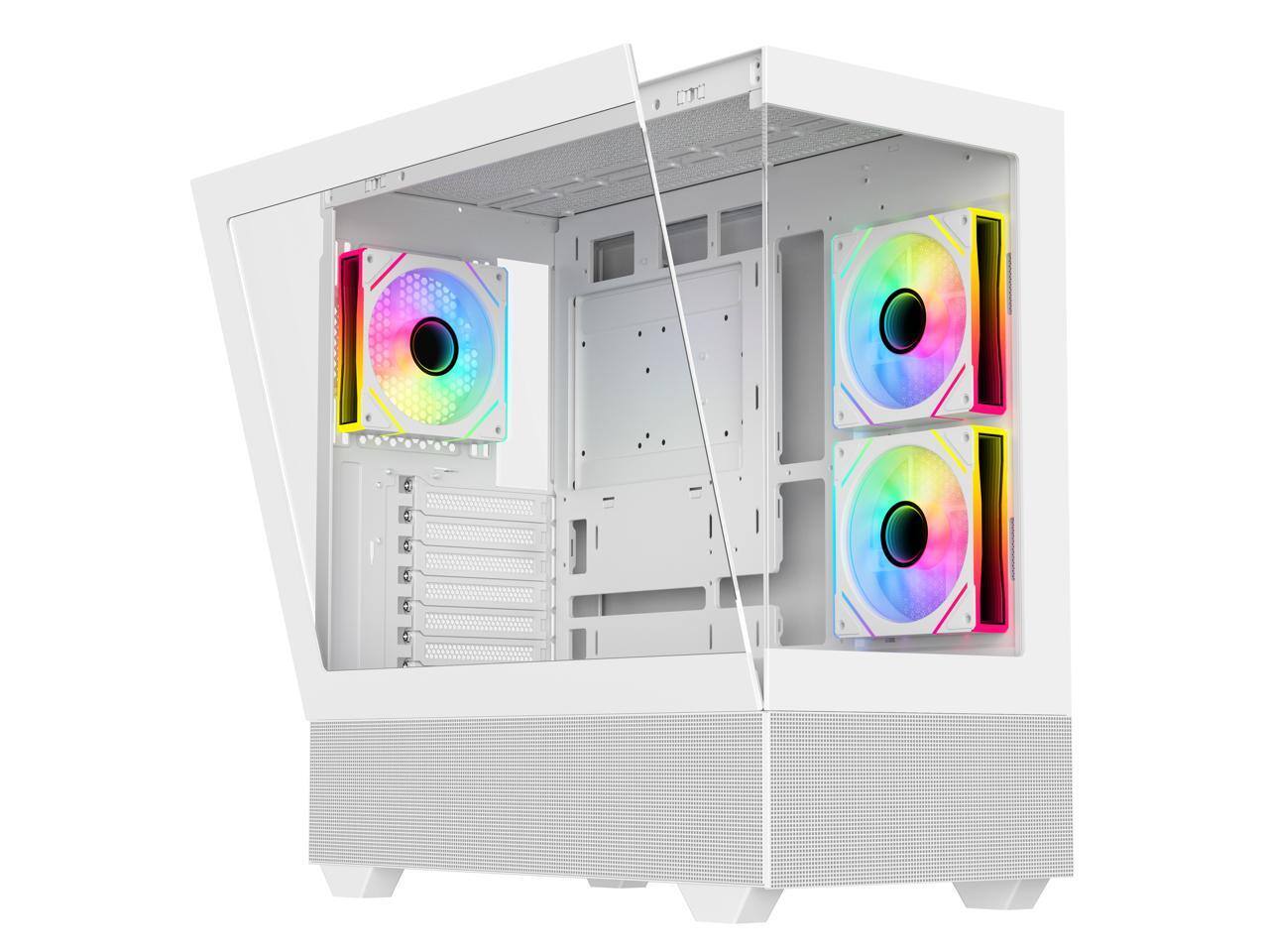 Alt View 7. DIYPC - DIYPC ARGB-N5-W White USB3.0/Type C Mid Tower Case w/ Tempered Glass & ARGB Fans - White.