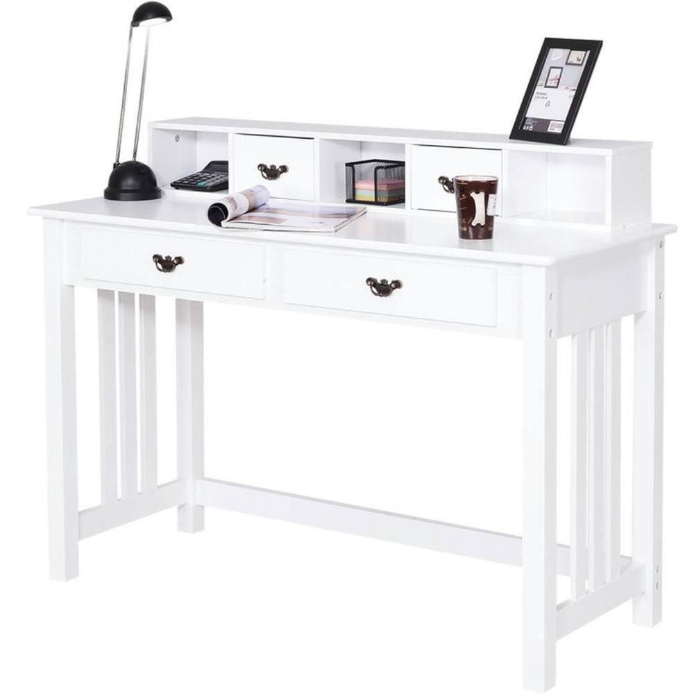 Angle. Kadyn - Home Office Writing Desk with 4 Drawer Computer Study Table, Home Office Desks, Gaming Computer Desks for Study,Working - White.