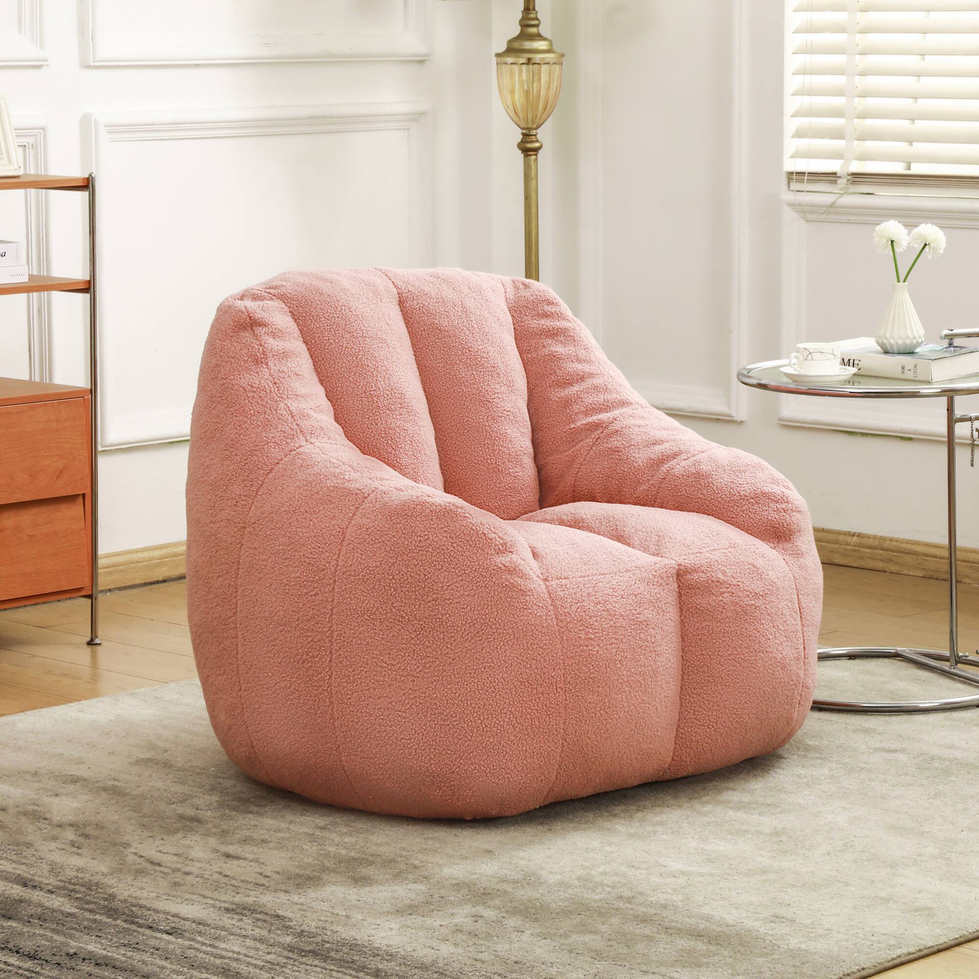 Angle. GOODSILO - Large Faux Fur Bean Bag Chair with Memory Foam Filling for Ultimate Comfort and Support - Pink.