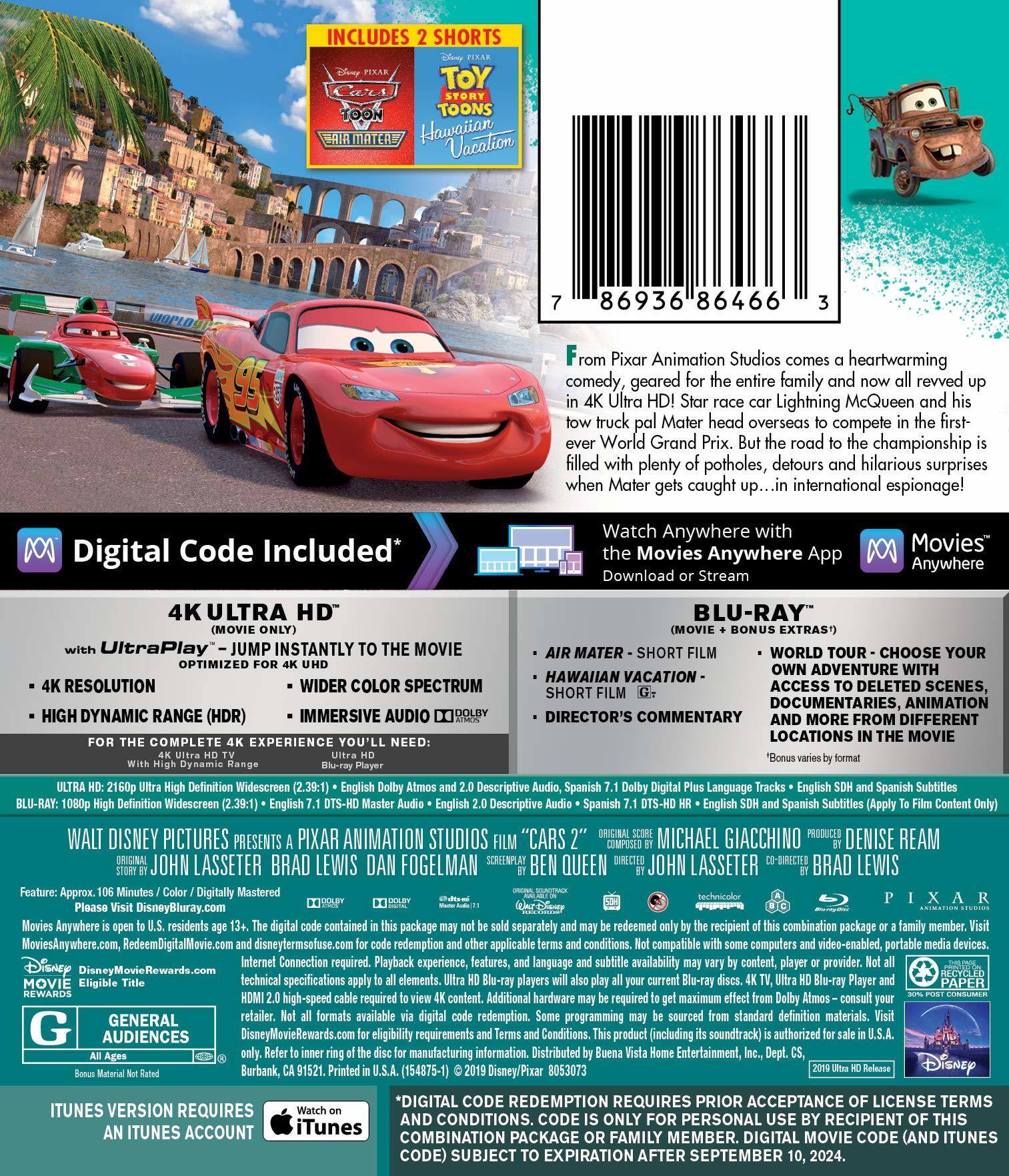 Alt View 1. Cars 2   - 4K Blu-Ray.