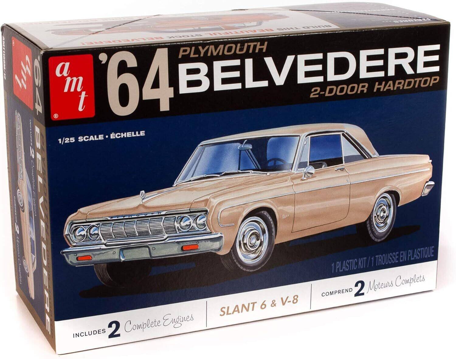 Plymouth 64 Belvedere 2-Door Hardtop  
1/25 Scale  
Includes 2 Complete Engines (Slant 6 & V-8)  
1 Plastic Kit / 1 Trousse en Plastique  
Comprend 2 Moteurs Complets