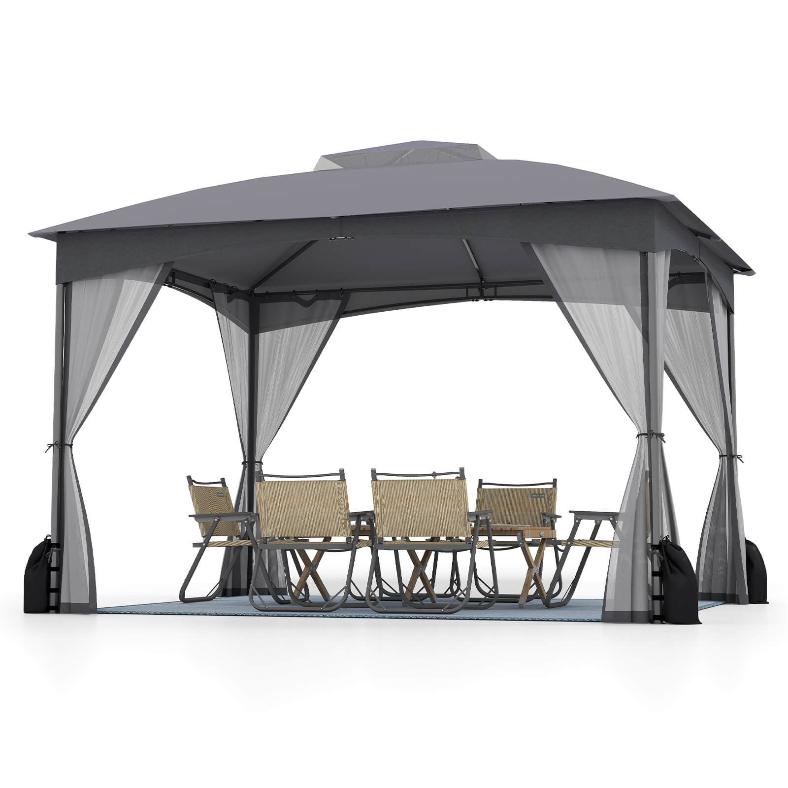 Alt View 1. Costway - Costway 10 X 12 FT Patio Gazebo with Netting Walls 4 Sandbags Zippered Doors Outdoor - Gray.