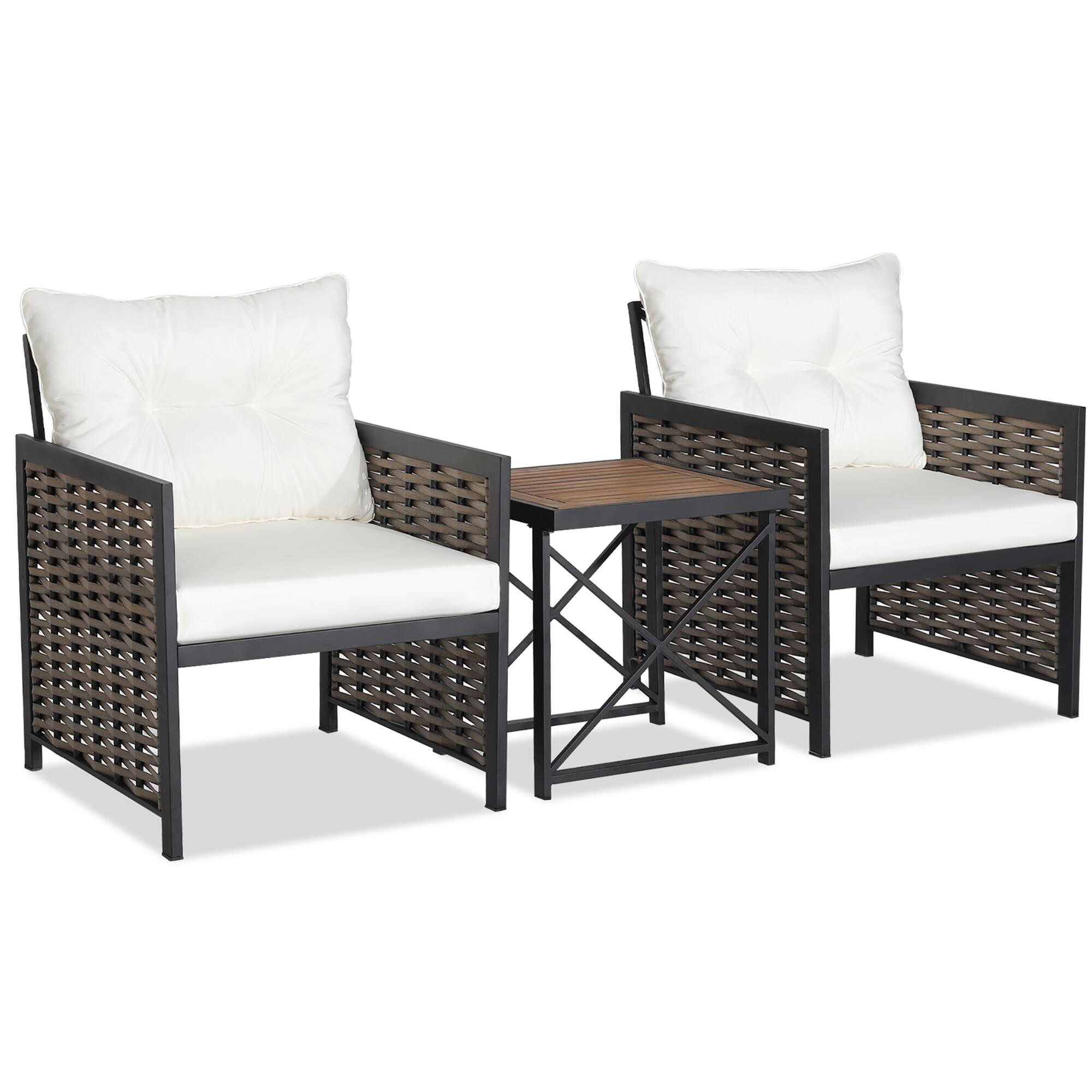 Alt View 1. Gymax - Gymax Outdoor 3 Pieces Patio Rattan Chair & Coffee Table Set Furniture Set Backyard Poolside - Brown, Black, White.