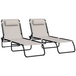 Outsunny - Folding Chaise Lounge Chair Set of 2, Patio Sun Tanning Chair, Outdoor Chaise Lounger with 4-Position Reclining Back - Cream White