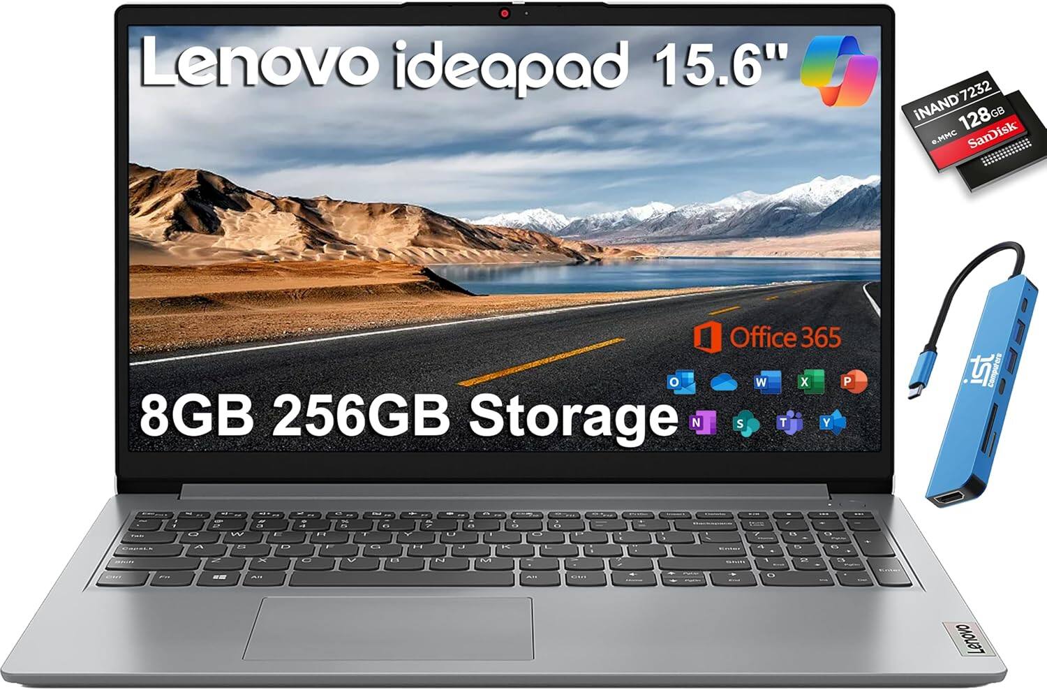 Lenovo ideapad 15.6" 7232 iNAND 128GB e.MMC SanDisk Office 365 8GB 256GB Storage