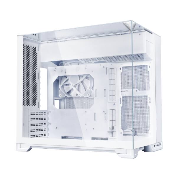 Angle. Lian Li - O11 Vision-M O11VMW Dual-chamber Design Pre-installed 140 mm Fan Micro ATX Case - White.