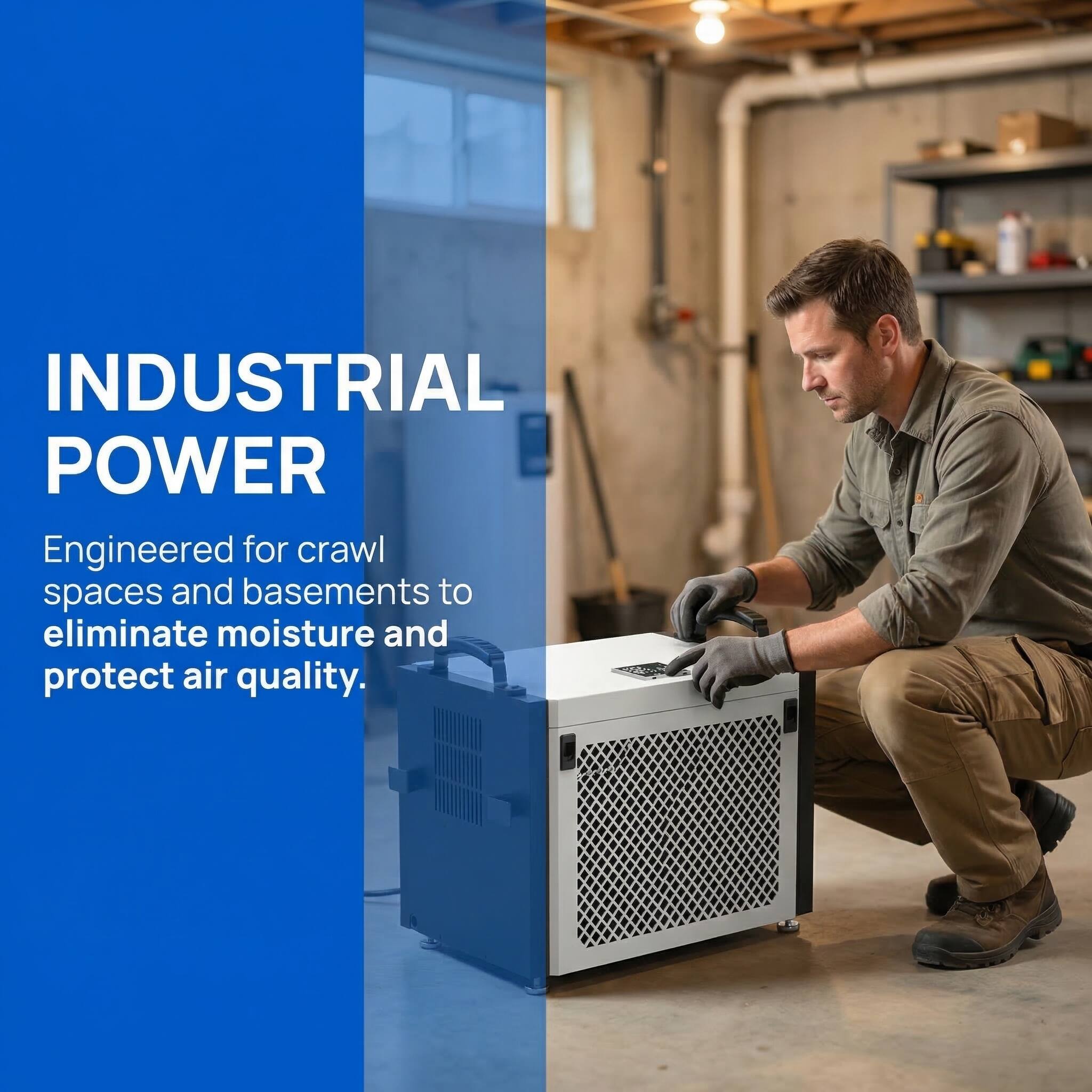 INDUSTRIAL POWER  
Engineered for crawl spaces and basements to eliminate moisture and protect air quality.