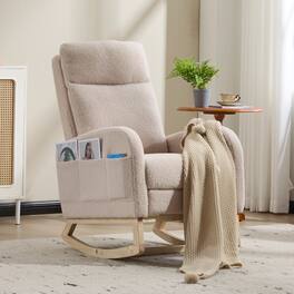 Loheer - Nursery Glider Rocking Chair Teddy Upholstered Nursing Chair with Footrest High Back Accent Rocker - Beige