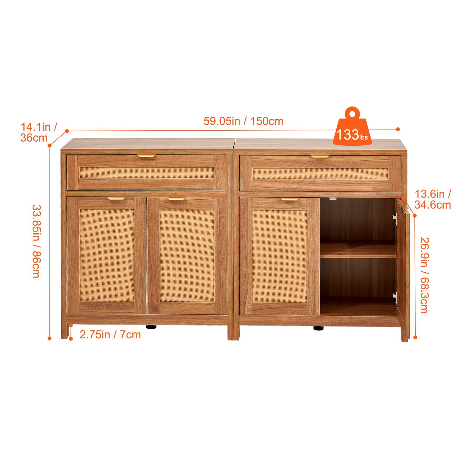 14.1in / 36cm  
59.05in / 150cm  
33.85in / 86cm  
2.75in / 7cm  
13.6in / 34.6cm  
26.9in / 68.3cm  
133 lbs