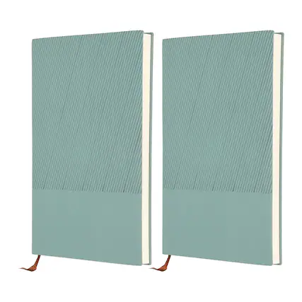 Front. Unique Bargains - 2pcs Lined Journal Notebook 8.3x5.7", A5 98 Pages 80GSM Soft PU Leather Ribbed Daily Journal for Office - Nordic Blue.