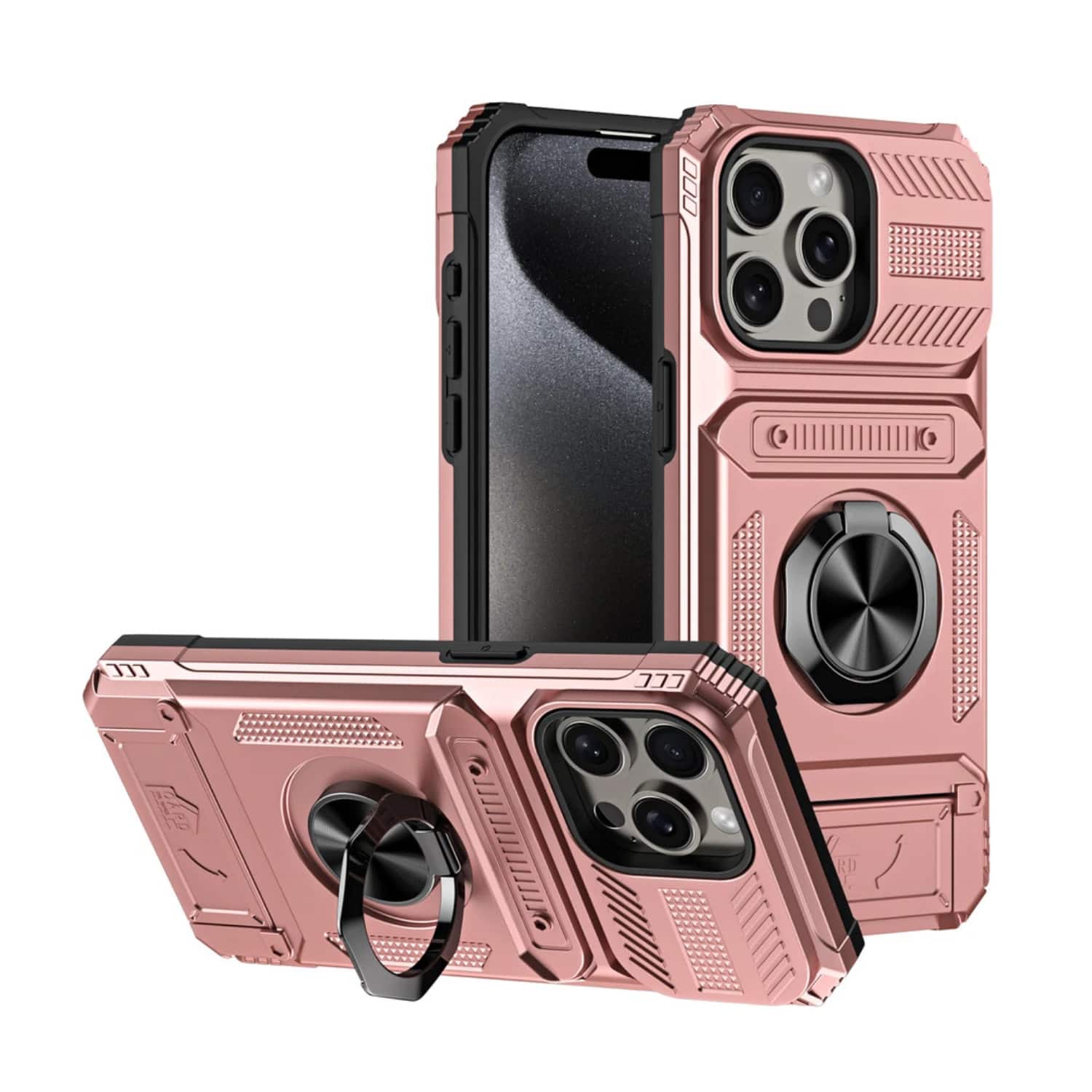 Stock Preferred - Shockproof Magnetic Ring Card Holder Case for iPhone 16 Pro Max - Rose Gold