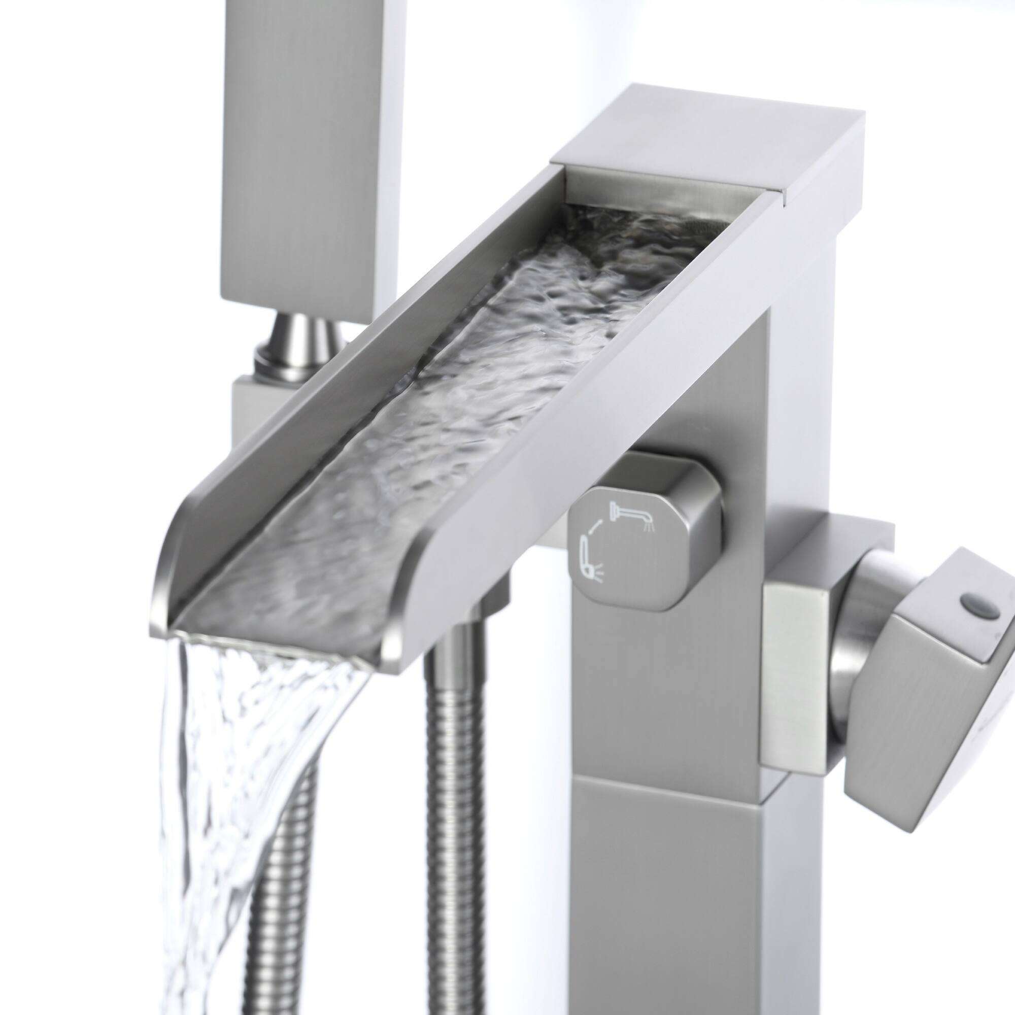 Alt View 8. Boyel Living - Brushed Nickel Freestanding Bathtub Faucet Solid Brass Waterfall Spout Handheld Spray cUPC Certified - Brushed Nickel.