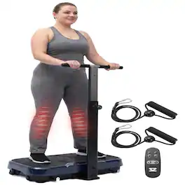 Hurtle - Vibration Plate Exercise Machine with Handlebar, 99 Speeds, 10 Programs, Remote & Portable Fitness Platform - Blue