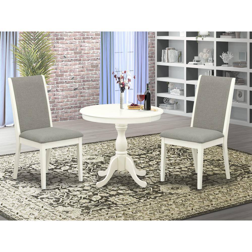 Alt View 3. East West Furniture - AMLA3-LWH-06 3 Pc Dining Table Set - 1 Wooden Dining Table and 2 Shitake Kitchen Chairs - Linen White Finish - Linen White.