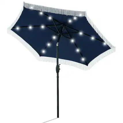 Front. Ainfox - Ainfox 7.5ft Outdoor Tassel Umbrella With Lights - Navy Blue.