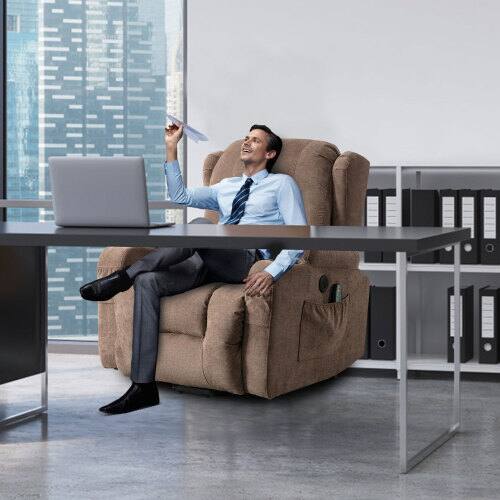 Alt View 9. APRILSOUL - Power Lift Recliner Chair for Elderly Heat Massage Infinite Position Side Pocket Usb Charge Port Brown - Brown.