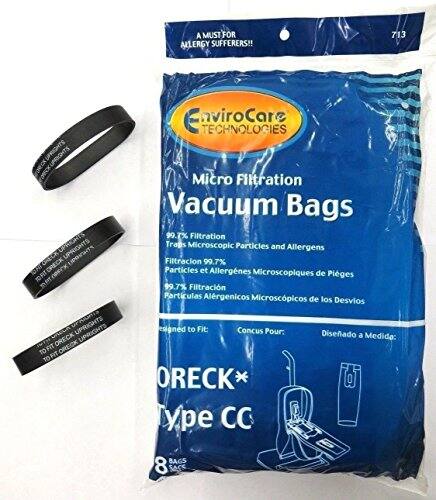 EnviroCare - 8 Oreck Type CC Vacuum Bags + 3 Belts – Fits XL7, XL21, 2000–9000