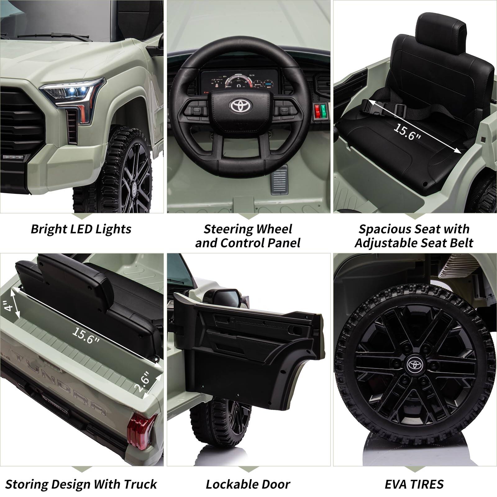 - Bright LED Lights
- Steering Wheel and Control Panel
- Spacious Seat with Adjustable Seat Belt
- Storing Design With Truck
- Lockable Door
- EVA TIRES