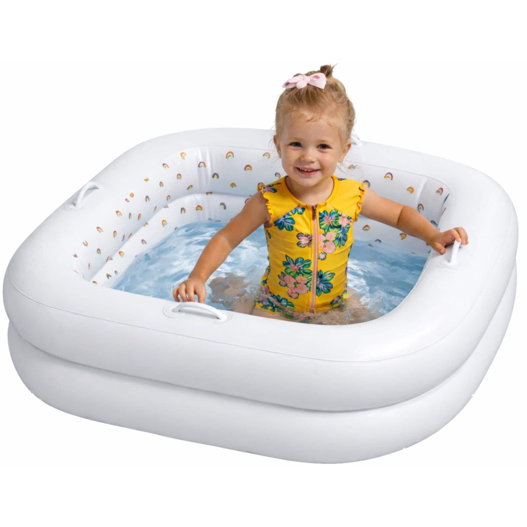 Link - Grip A Pool Inflatable Square Baby Pool Portable Toddler Swimming Pool & Inflatable Bathtub for Kids - White