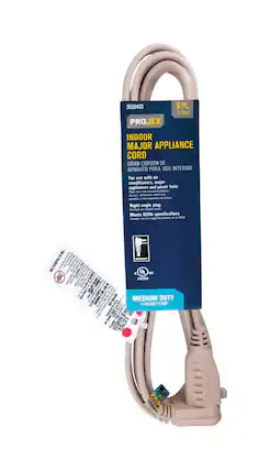 3526423
PROJEX
9 ft. 2.74m
INDOOR MAJOR APPLIANCE CORD
GRAN CORDÓN DE APARATO PARA USO INTERIOR
For use with air conditioners, major appliances and power tools
Pura 1 Right angle plug
Meets OSHA specifications
MEDIUM DUTY
4 GAUGE/15 AMP ELECTRICAL
UL LISTED
T C UL us
MEDIUM DUTY
4 GAUGE/15 AMP