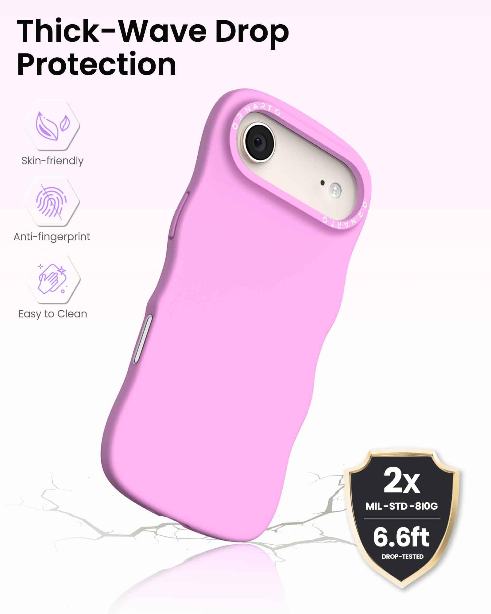 Thick-Wave Drop Protection

- Skin-friendly
- Anti-fingerprint
- Easy to Clean

2x MIL-STD-810G  
6.6ft DROP-TESTED