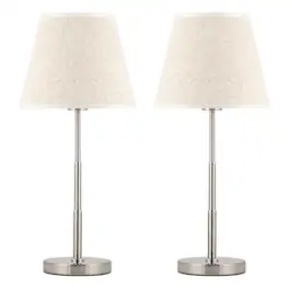 Oumilen - 2-Pack Adjustable Height Brushed Nickel Table Lamps with Trapezoidal Fabric Shades